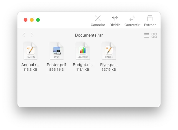 Un fichero comprimido abierto por Archiver sin previa extracción, permitiéndote ver previamente su contenido.
